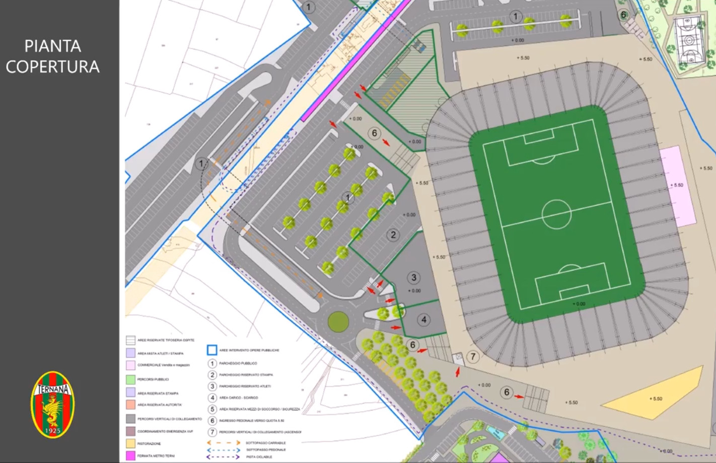 ternana progetto dati generali stadio fattibilità pianta copertura