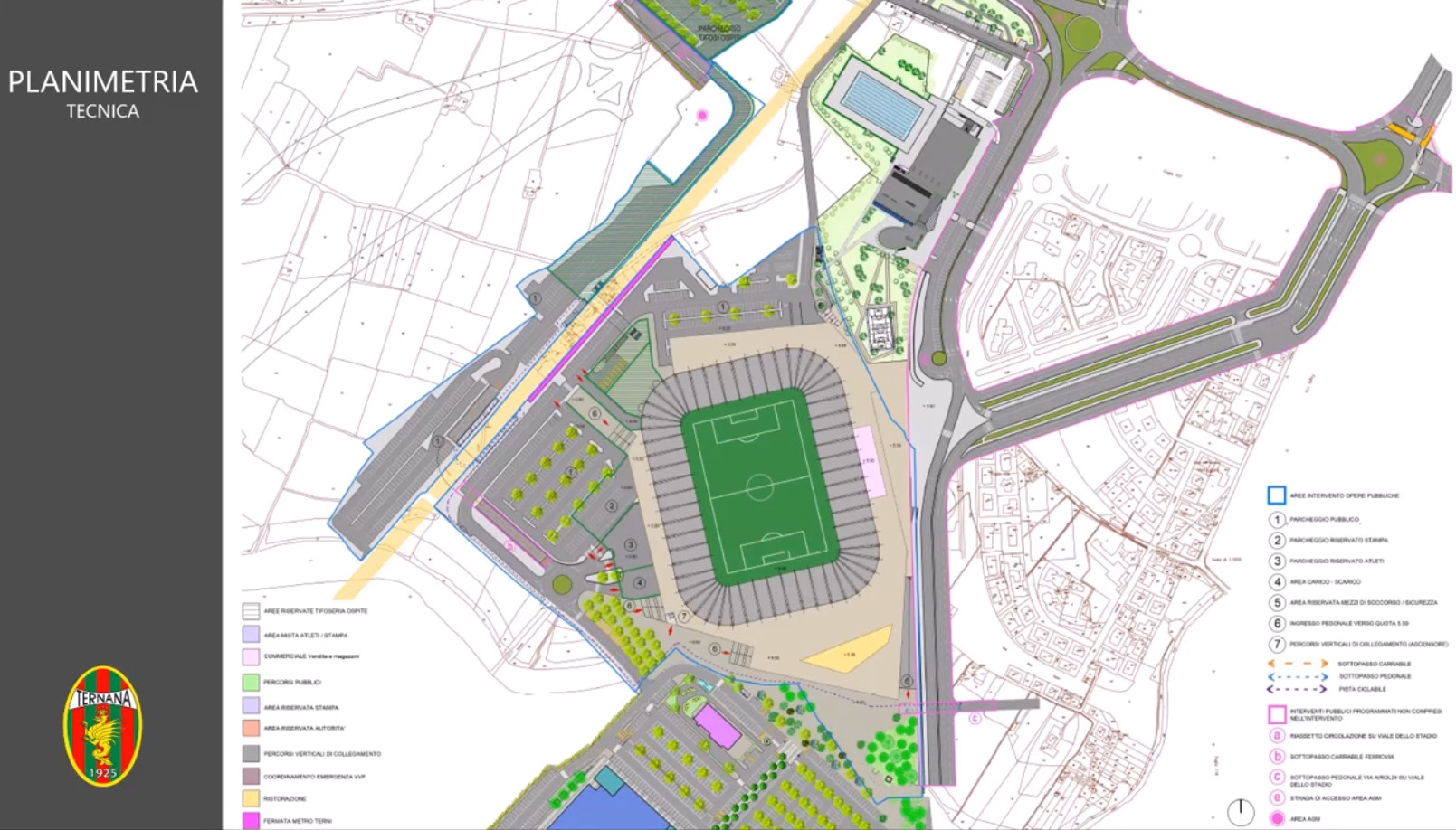 ternana progetto dati generali stadio fattibilità planimetria tecnica