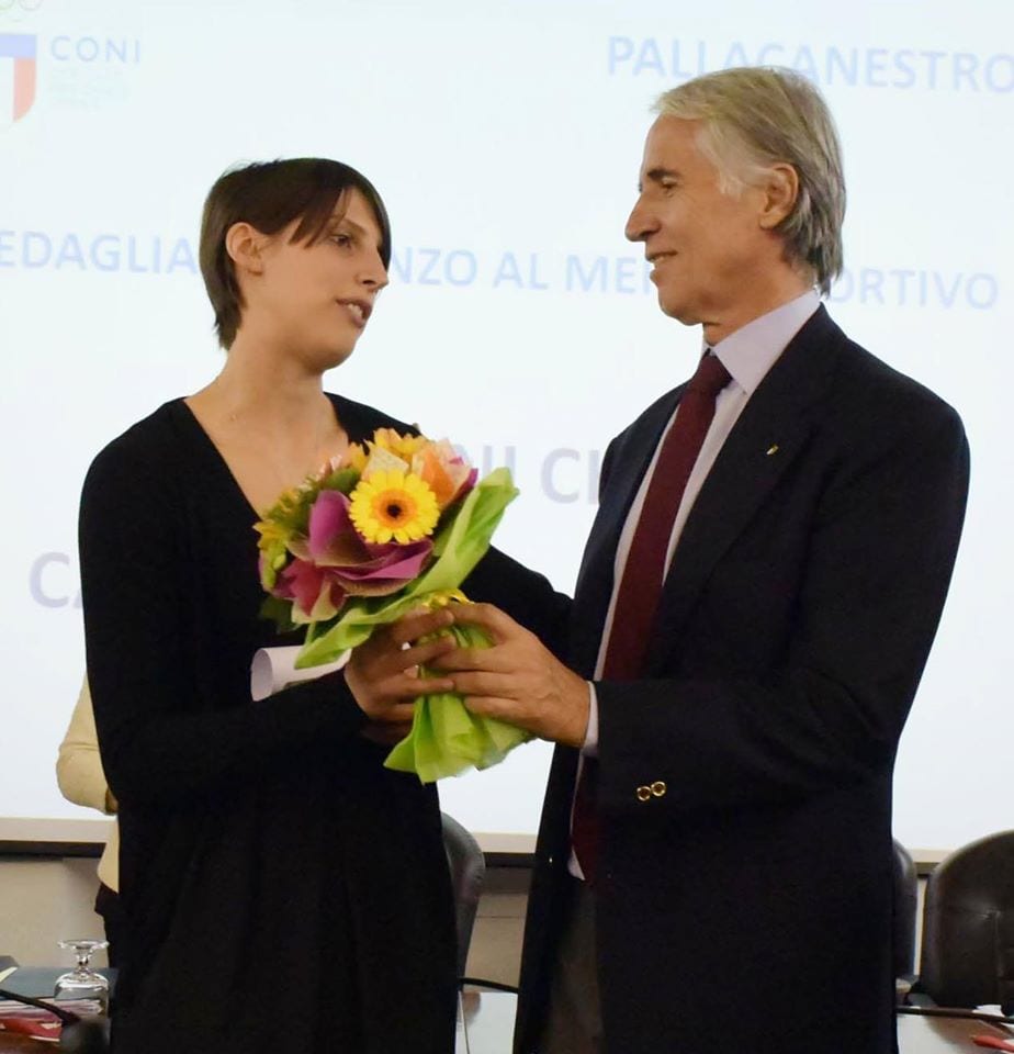 Chiara Consolini con il presidente del Coni Malagò