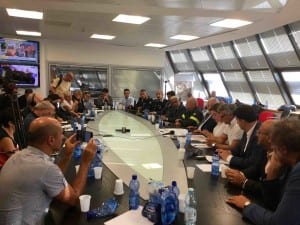 La conferenza stampa al centro regionale di Protezione civile di Foligno