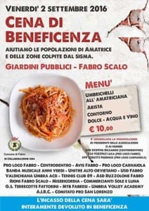 Locandina cena beneficenza terremoto Fabro - 2 settembre 2016