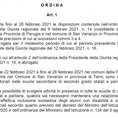 ‘Zona rossa rafforzata’ provincia Perugia e San Venanzo – Proroga