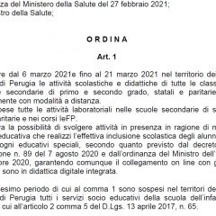 Covid, ordinanza Tesei valida dal 6 al 21 marzo – Documento