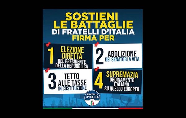 Terni, Fratelli d’Italia in piazza per una raccolta firme