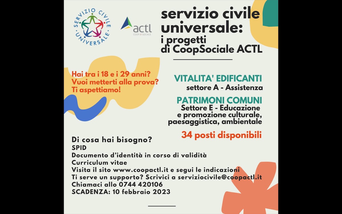 Terni, servizio civile: bando Actl per 34 giovani volontari