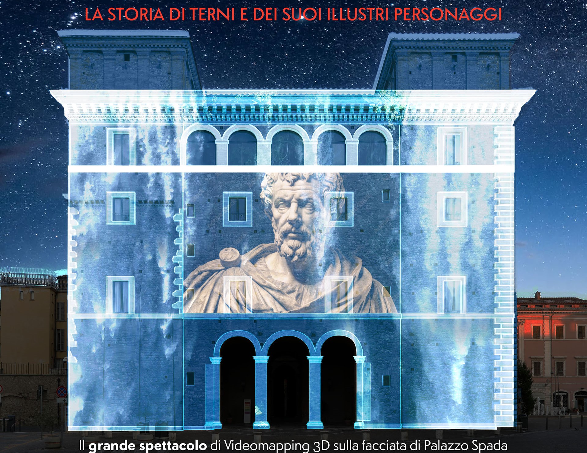 Terni, videomapping 3D su palazzo Spada: spettacolo sulla storia della città