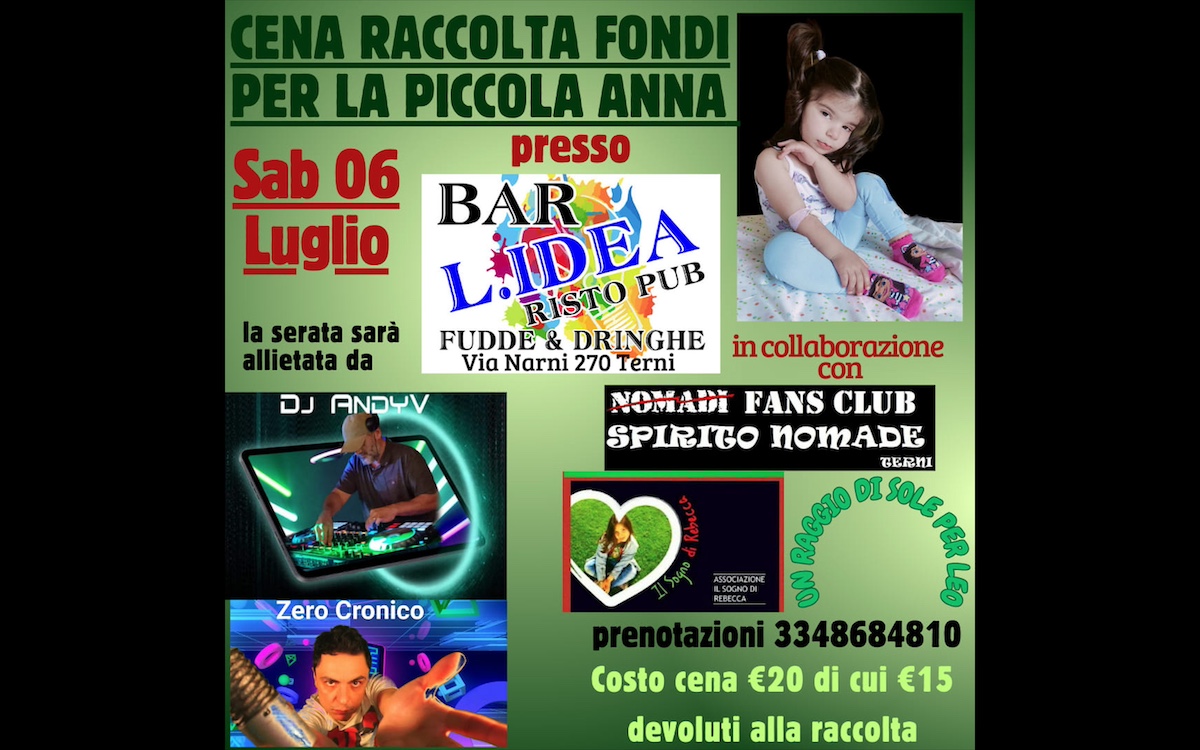A Terni una cena per raccogliere fondi per la piccola Anna