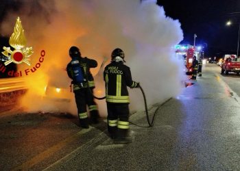 Furgone distrutto dalle fiamme a Pianello lungo la statale 318 – Video e foto